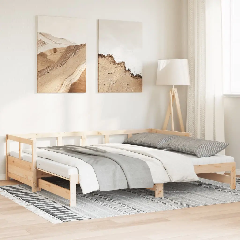 Divano Letto con Rotelle e Materasso 80x200 cm in Legno di Pino