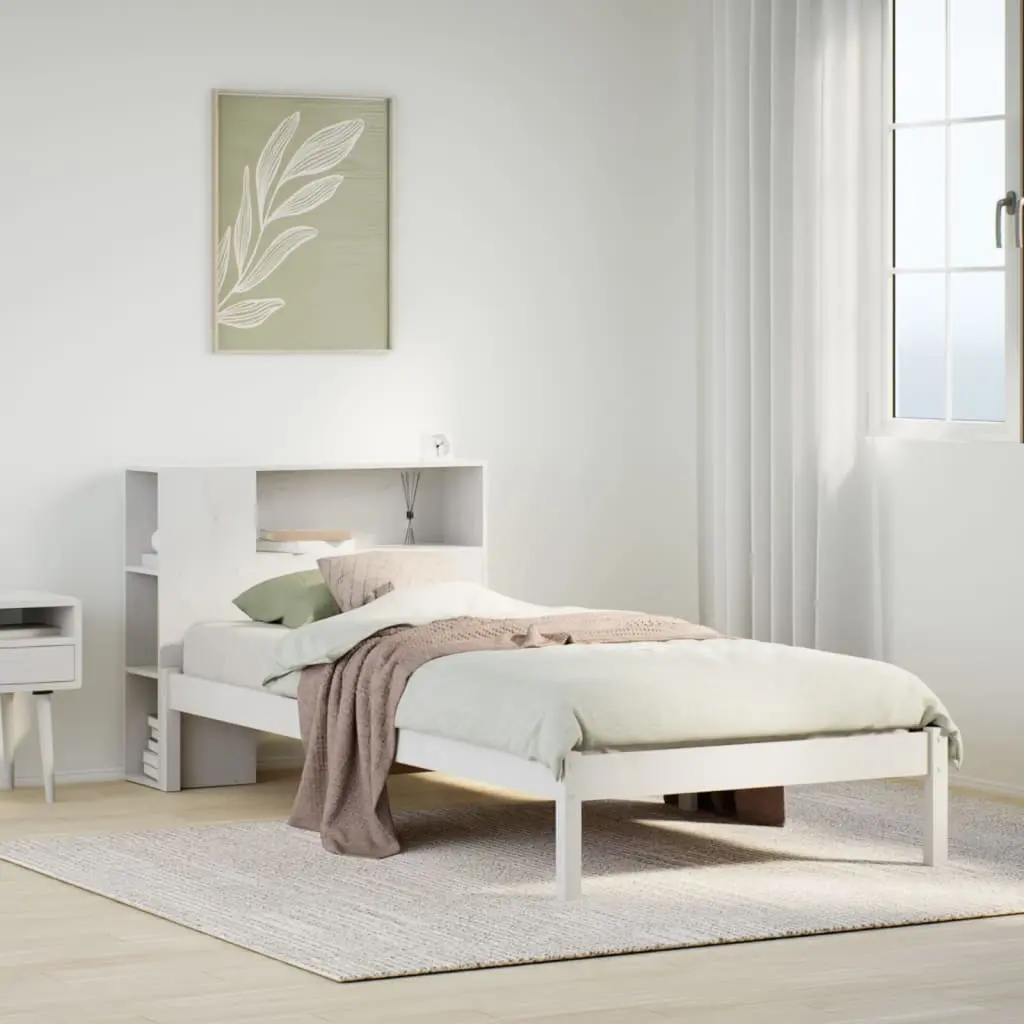 Letto Libreria senza Materasso Bianca 90x200 cm Legno di Pino