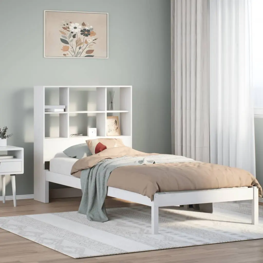 Letto Libreria senza Materasso Bianco 90x190 cm Massello Pino