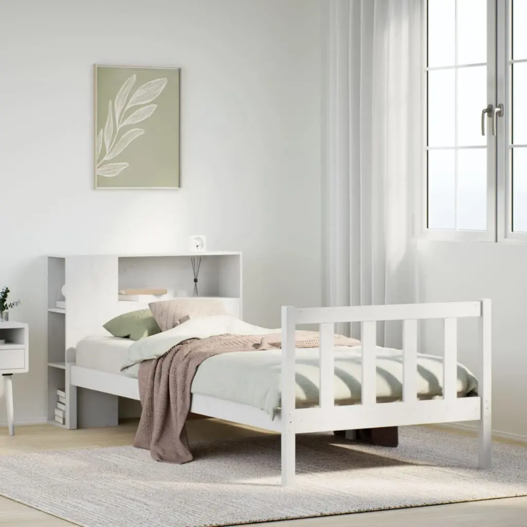 Letto Libreria senza Materasso Bianco 100x200 cm Legno di Pino