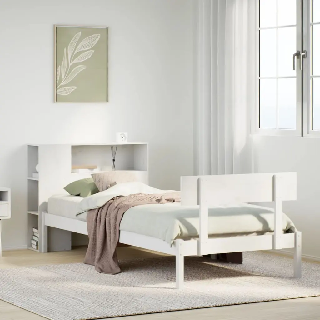 Letto Libreria senza Materasso Bianco 100x200 cm Legno di Pino