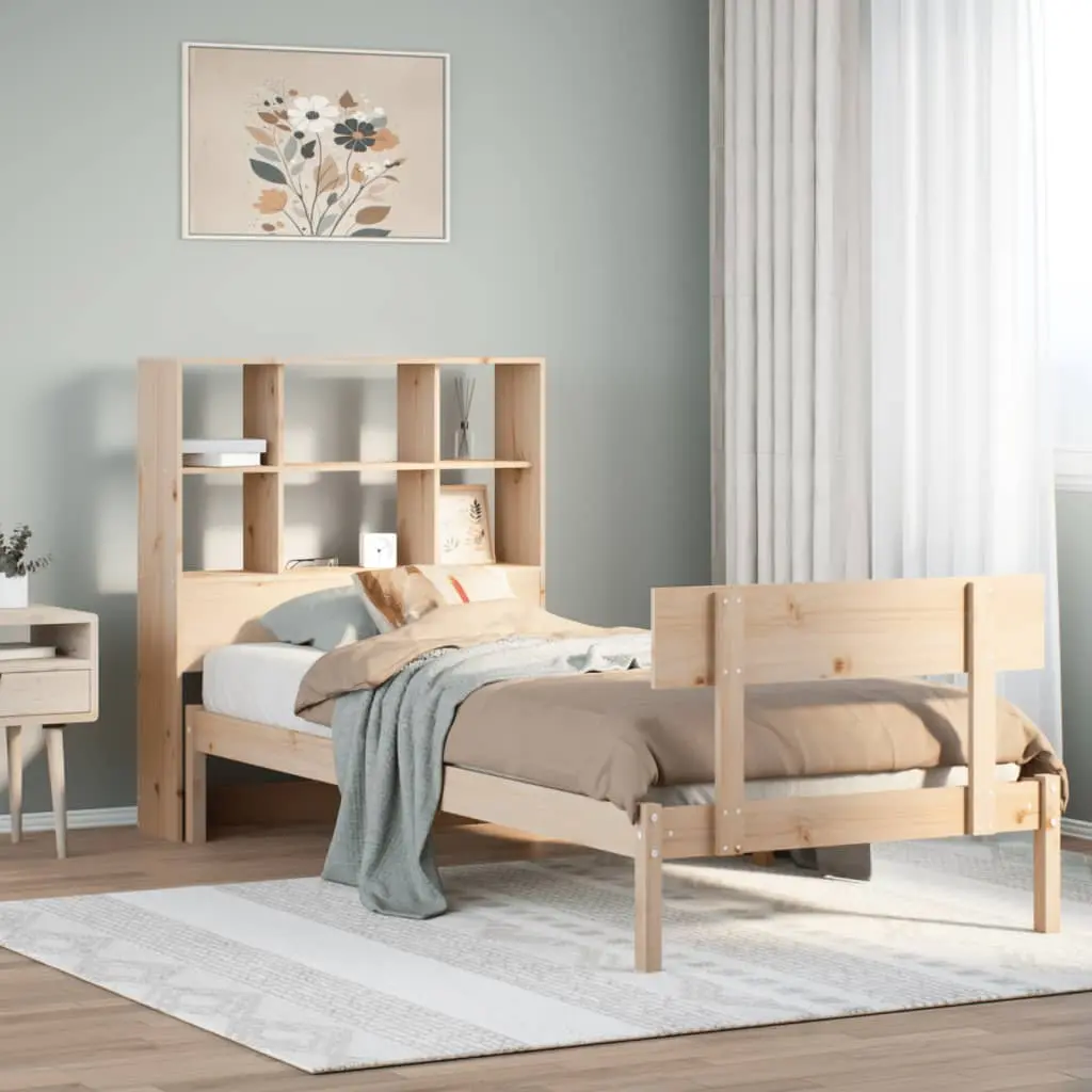 Letto Libreria senza Materasso 90x200 cm Legno Massello Pino