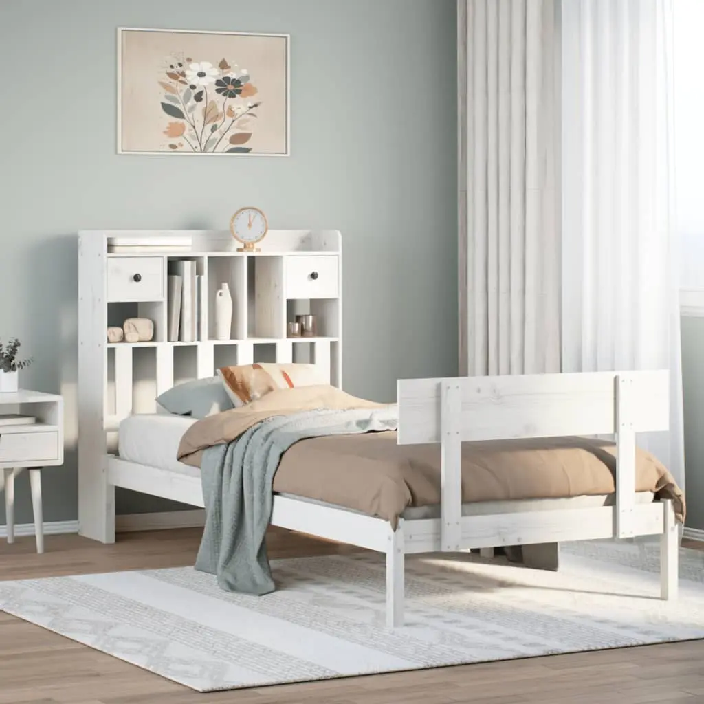 Letto Libreria senza Materasso Bianco 90x190 cm Massello Pino