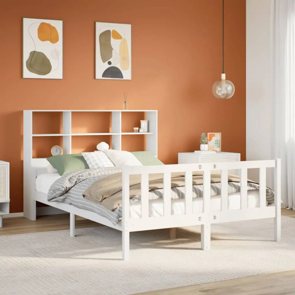 Letto Libreria senza Materasso Bianco 135x190 cm Legno di Pino