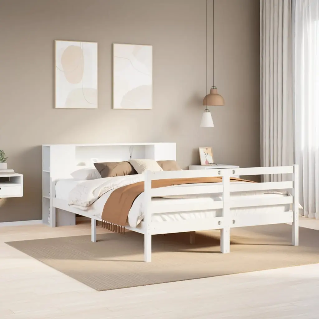 Letto Libreria senza Materasso Bianco 140x190 cm Legno di Pino