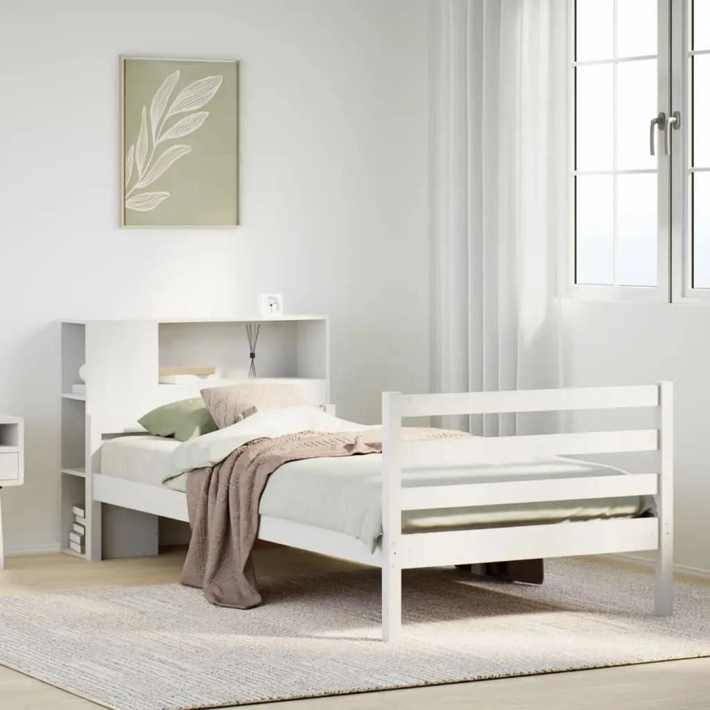 Letto Libreria senza Materasso Bianco 100x200 cm Legno di Pino