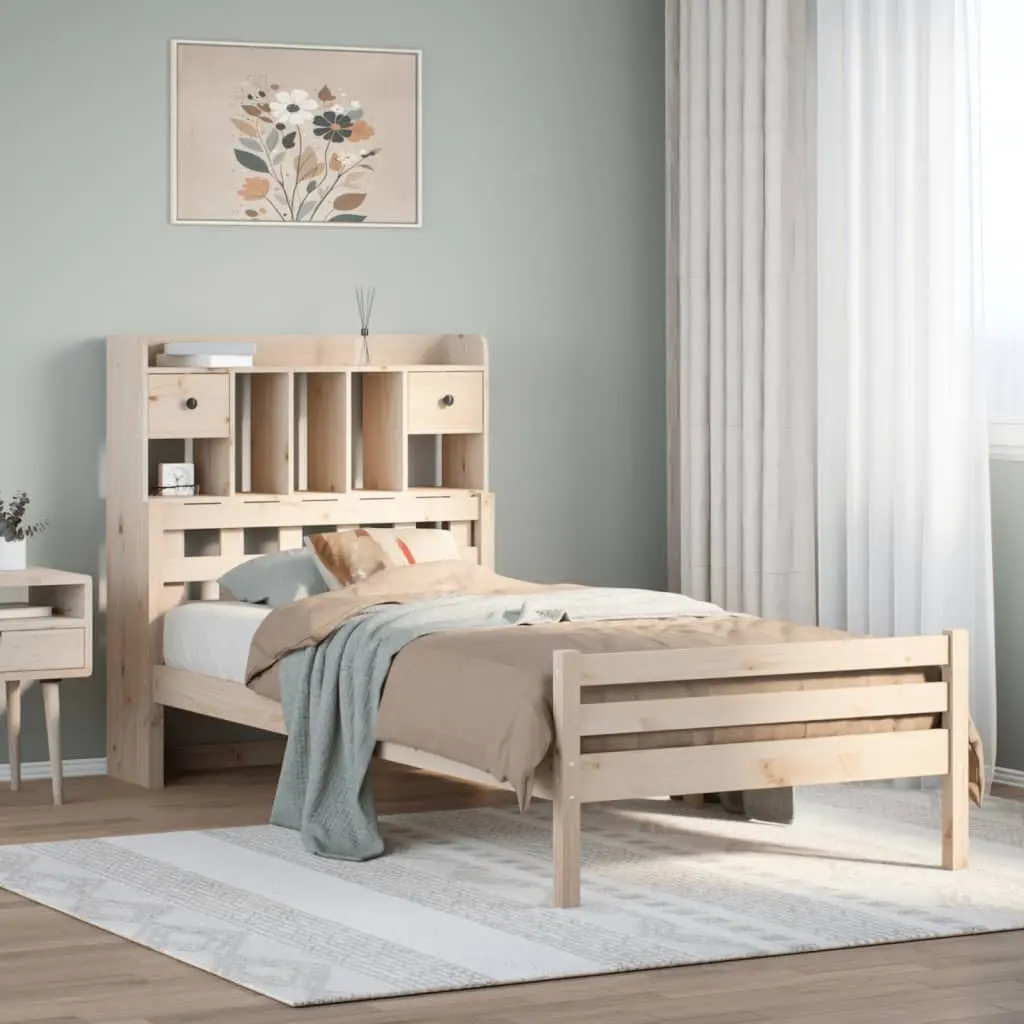 Letto Libreria senza Materasso 90x190 cm Legno Massello Pino