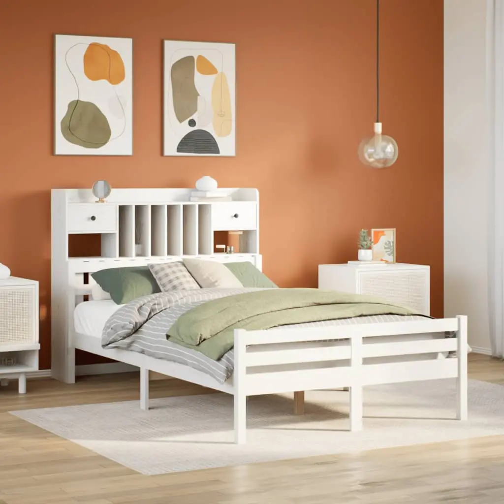 Letto Libreria senza Materasso Bianco 120x190 cm Legno di Pino