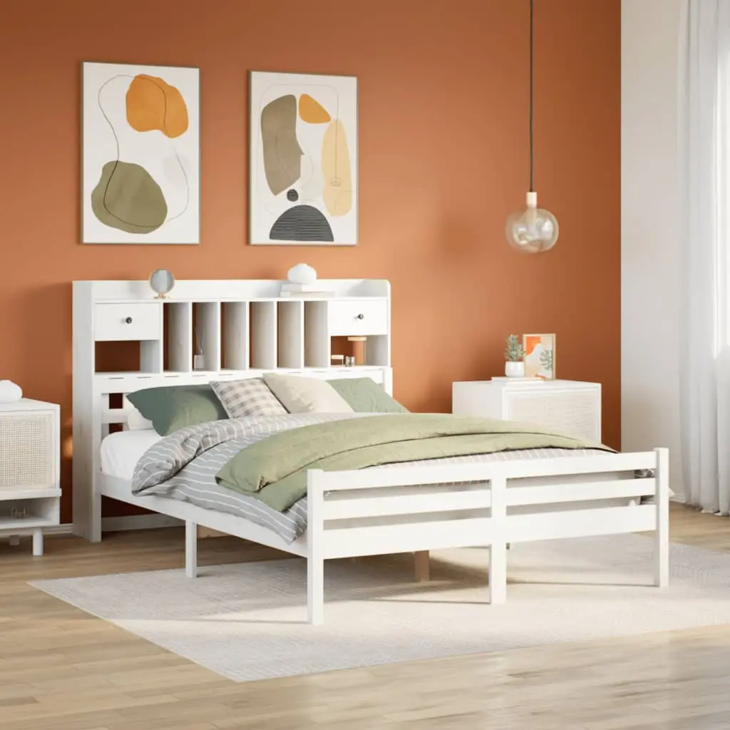 Letto Libreria senza Materasso Bianco 140x190 cm Legno di Pino