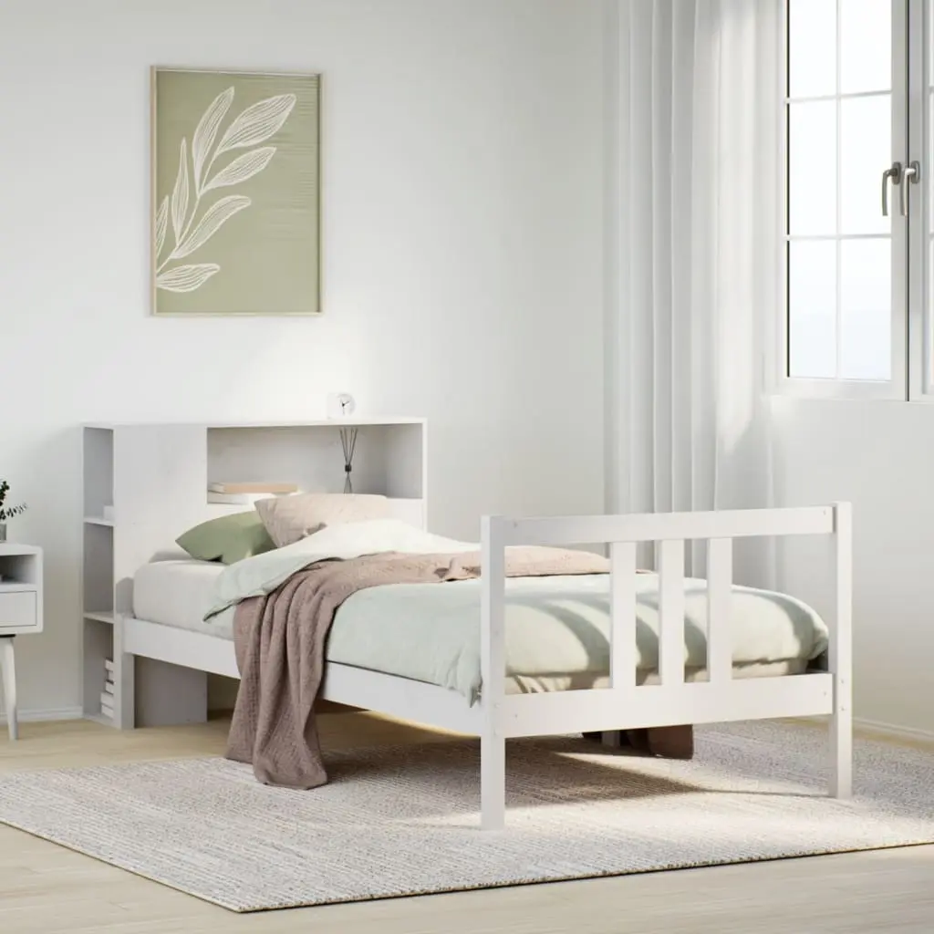 Letto Libreria senza Materasso Bianco 100x200 cm Legno di Pino