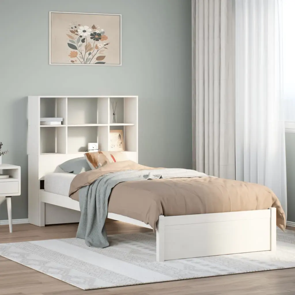 Letto Libreria senza Materasso Bianco 90x190 cm Massello Pino