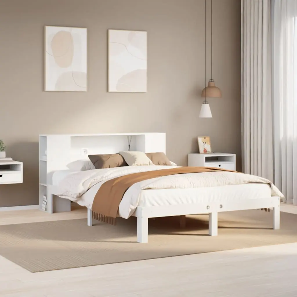 Letto Libreria senza Materasso Bianco 140x190 cm Legno di Pino