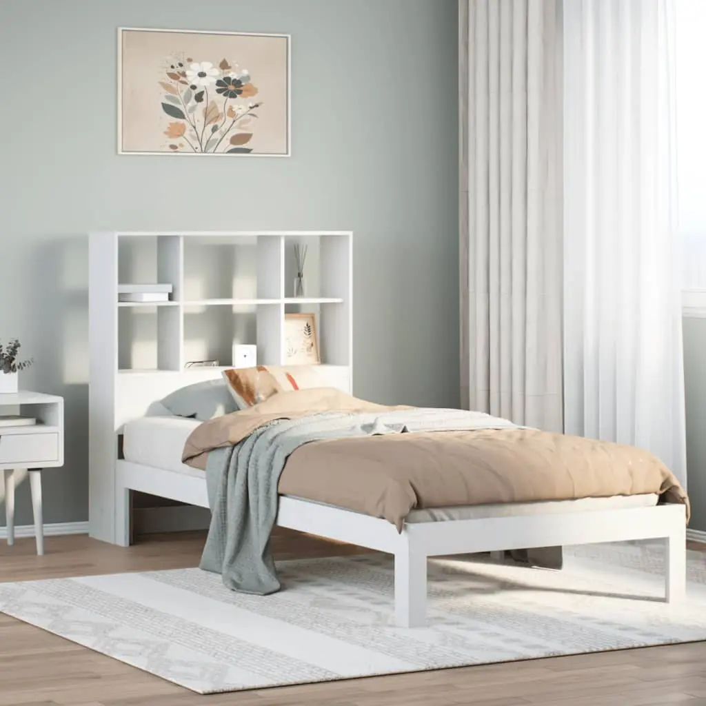 Letto Libreria senza Materasso Bianco 90x190 cm Massello Pino