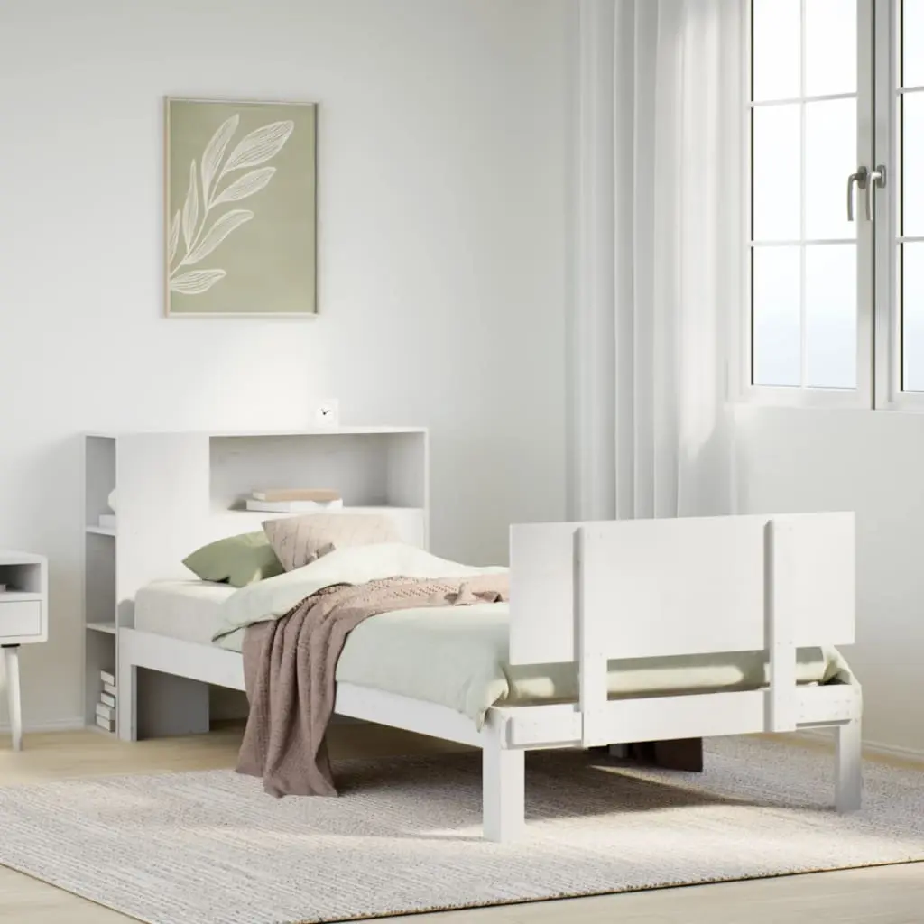 Letto Libreria senza Materasso Bianco 100x200 cm Legno di Pino