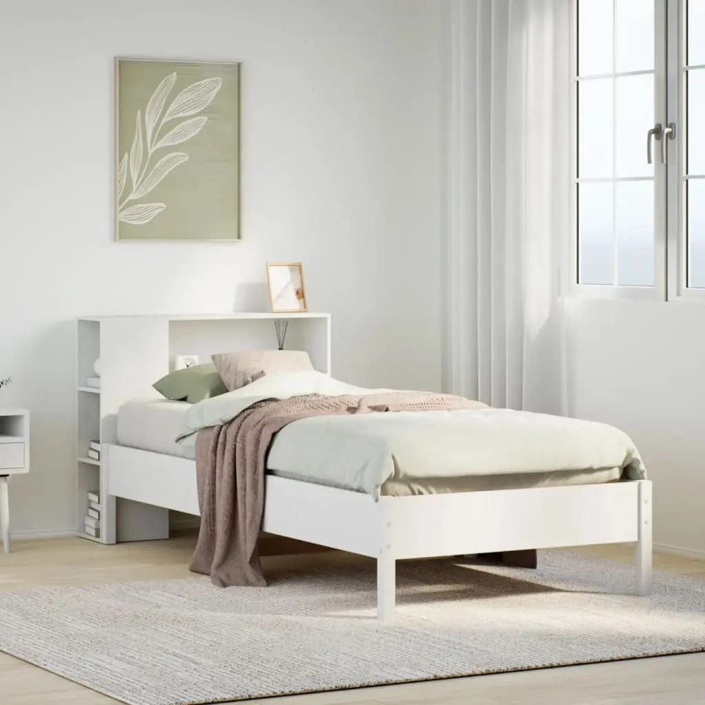 Letto Libreria senza Materasso Bianco 90x190 cm Massello Pino