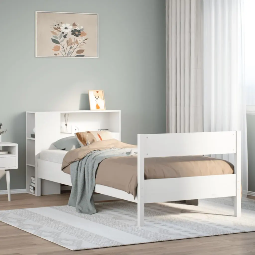 Letto Libreria senza Materasso Bianco 100x200 cm Legno di Pino