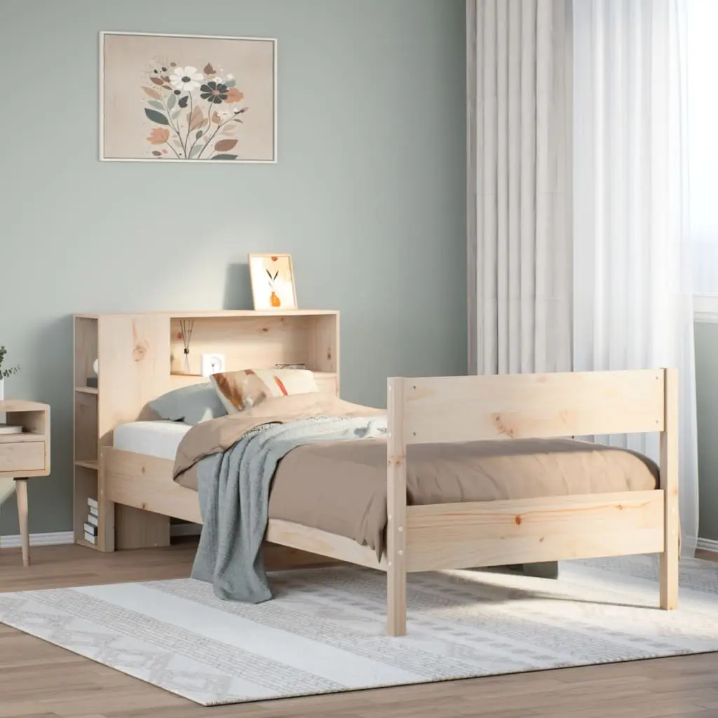 Letto Libreria senza Materasso 90x200 cm Legno Massello Pino