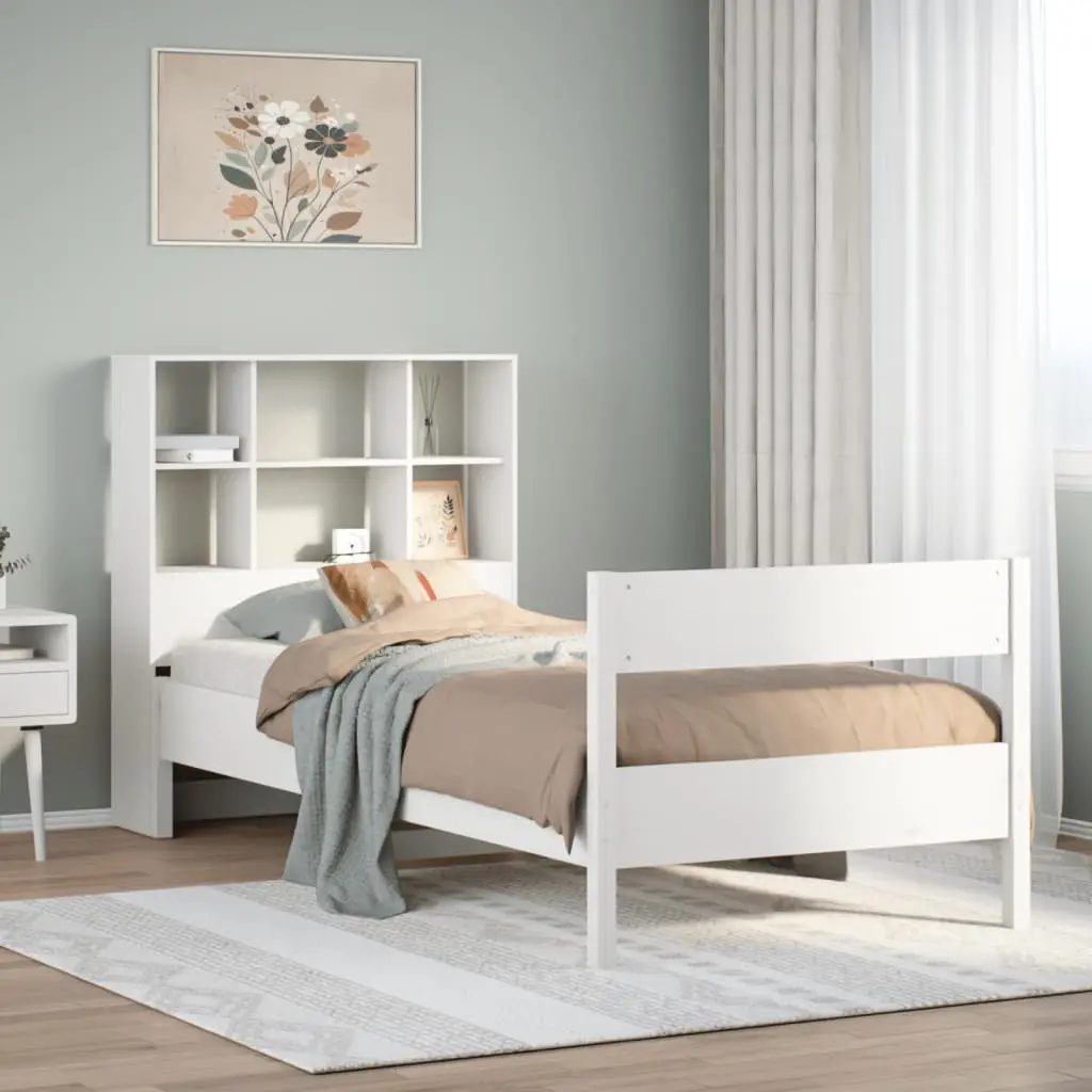 Letto Libreria senza Materasso Bianco 90x190 cm Massello Pino