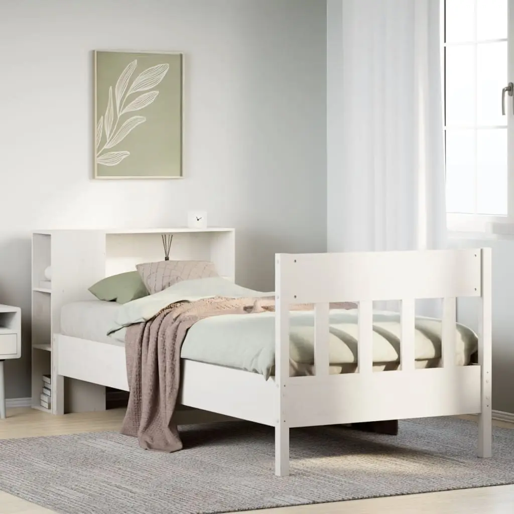 Letto Libreria senza Materasso Bianco 100x200 cm Legno di Pino