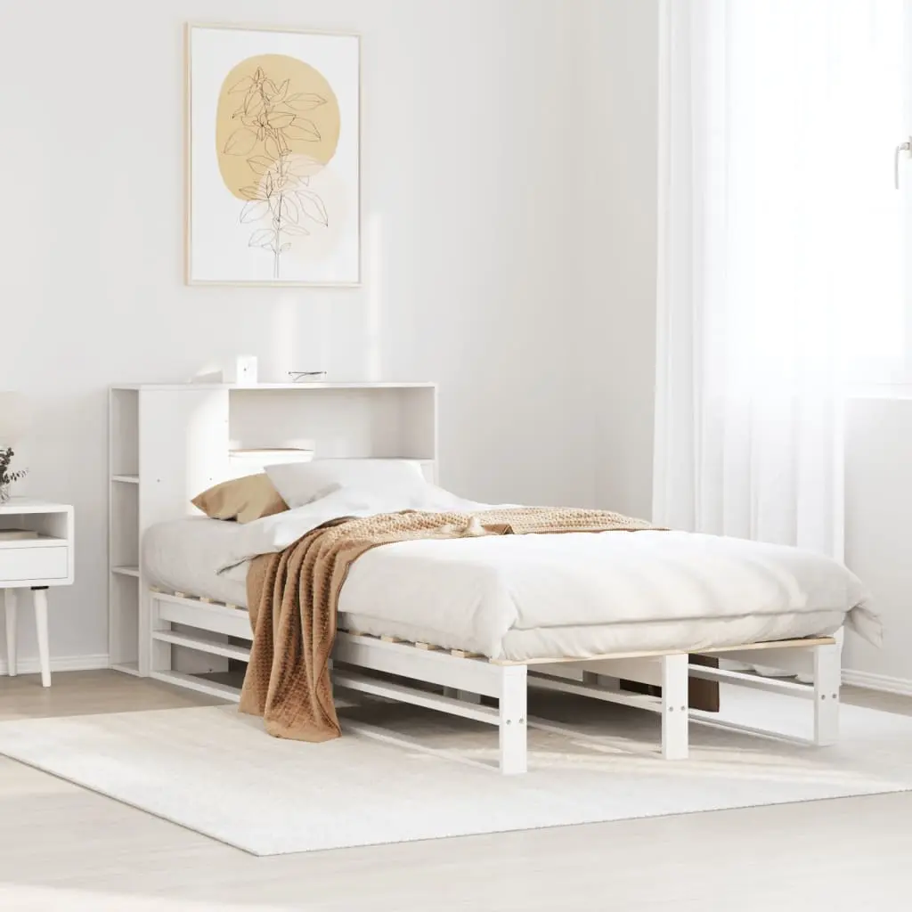 Letto Libreria senza Materasso Bianco 90x200 cm Legno Massello