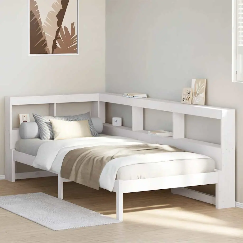 Letto Libreria senza Materasso Bianco 90x190 cm Massello Pino