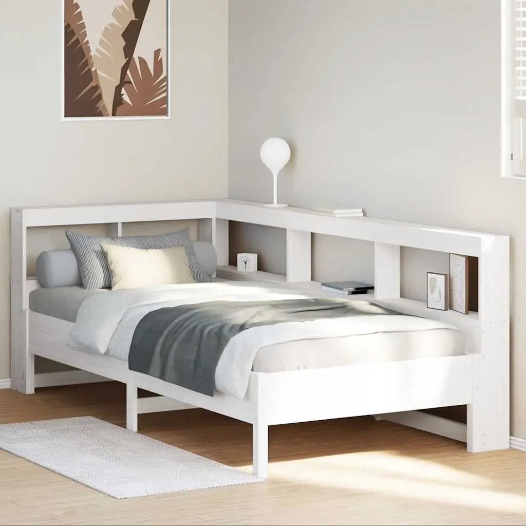 Letto Libreria senza Materasso Bianco 90x190 cm Massello Pino