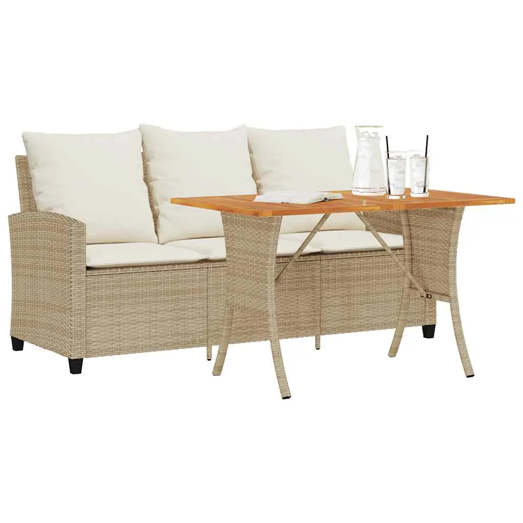 Divano Giardino 3 Posti con Cuscini e Tavolo Beige Polyrattan