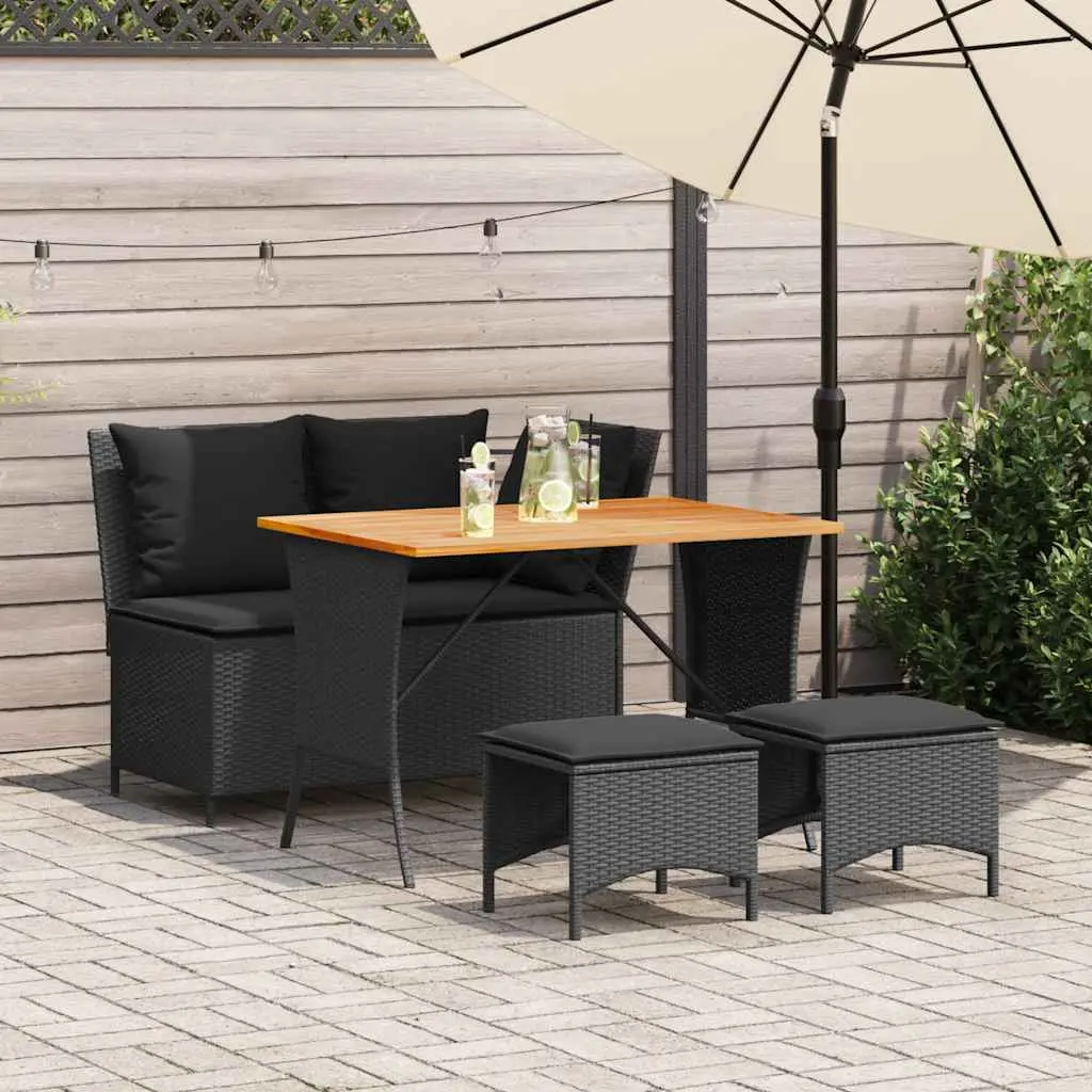 Set da Pranzo da Giardino 4 pz con Cuscini Nero in Polyrattan