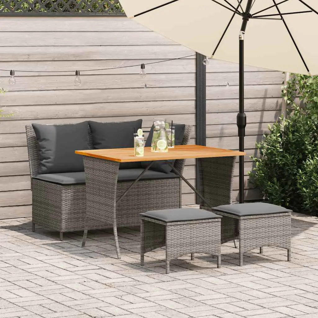 Set da Pranzo da Giardino 4 pz con Cuscini in Polyrattan Grigio