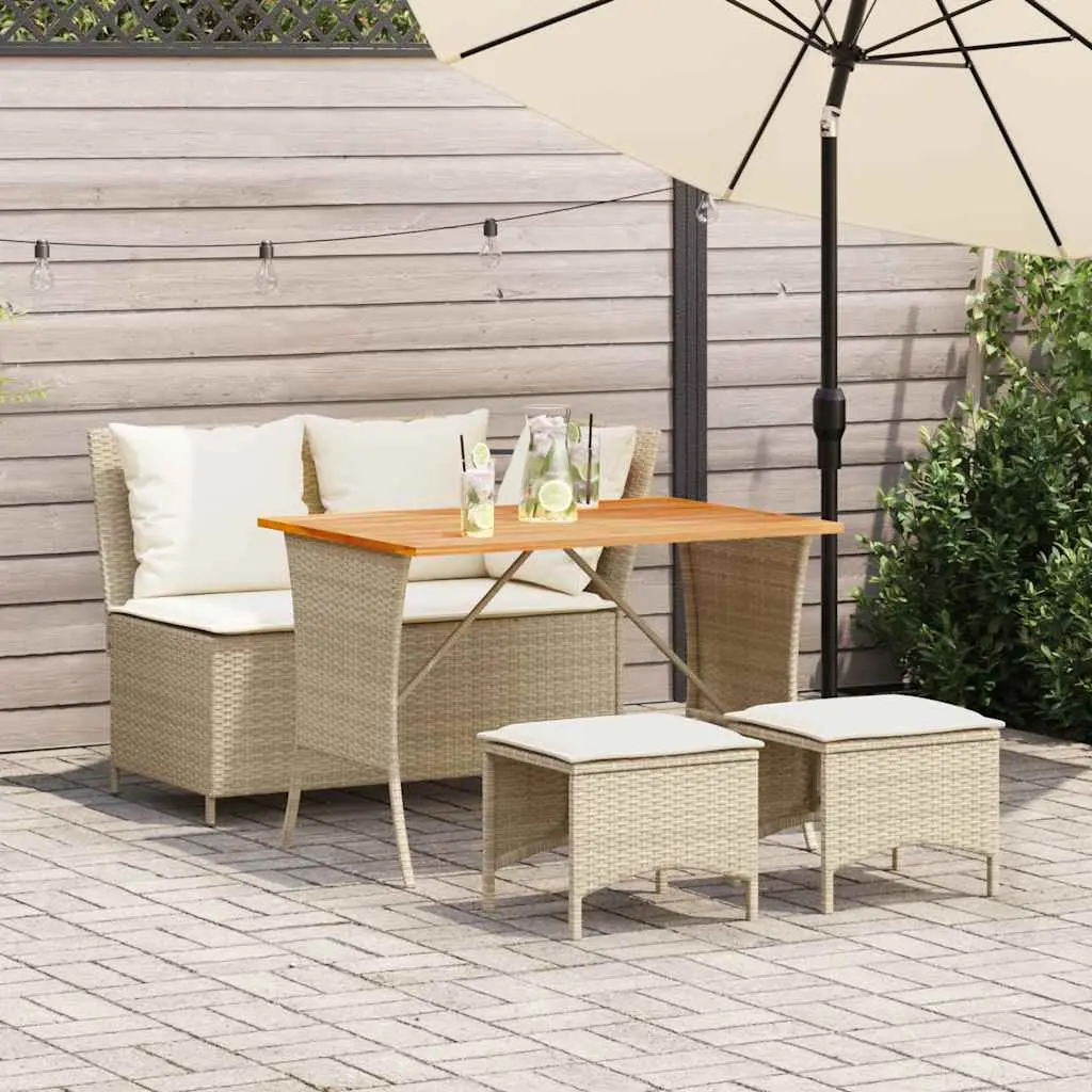 Set da Pranzo da Giardino 4 pz con Cuscini Beige in Polyrattan