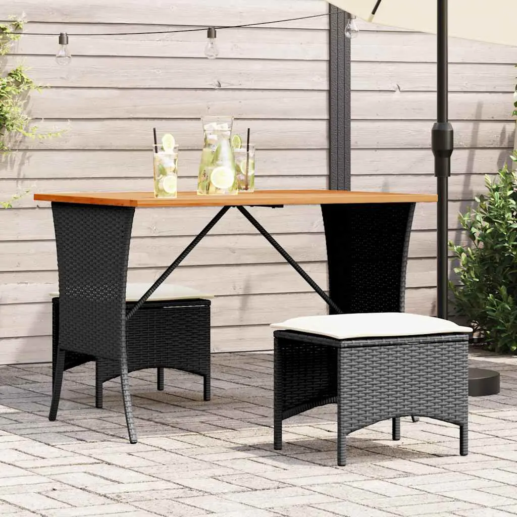 Set da Pranzo da Giardino 3 pz con Cuscini Nero in Polyrattan