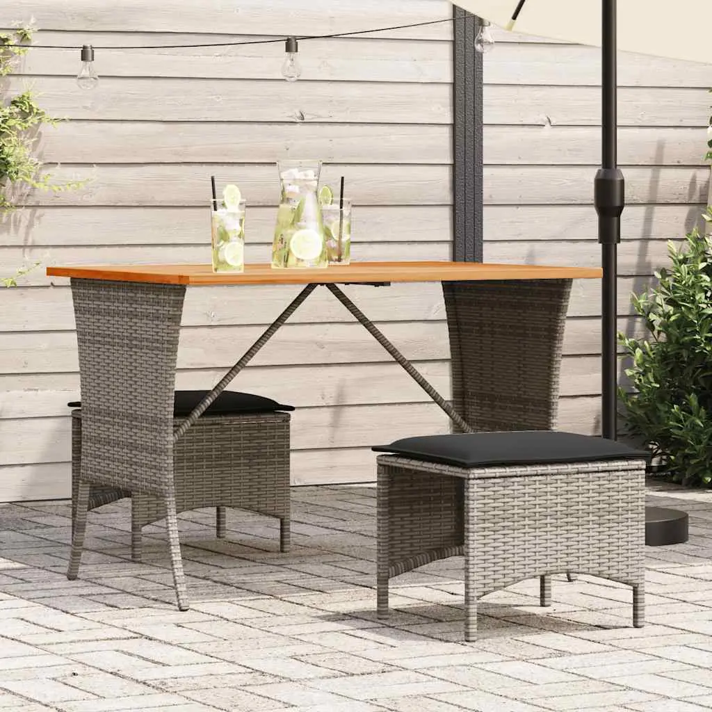 Set da Pranzo da Giardino 3 pz con Cuscini in Polyrattan Grigio