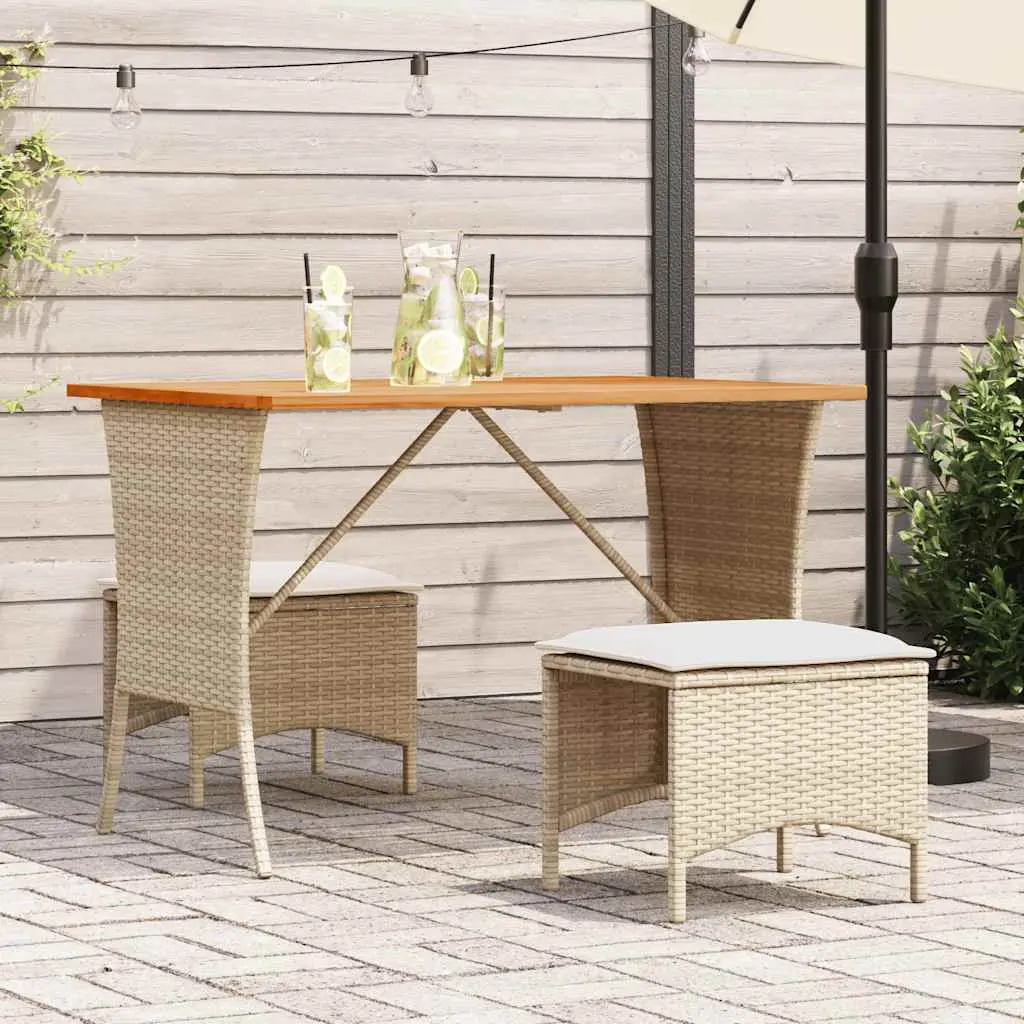 Set da Pranzo da Giardino 3 pz con Cuscini Beige in Polyrattan