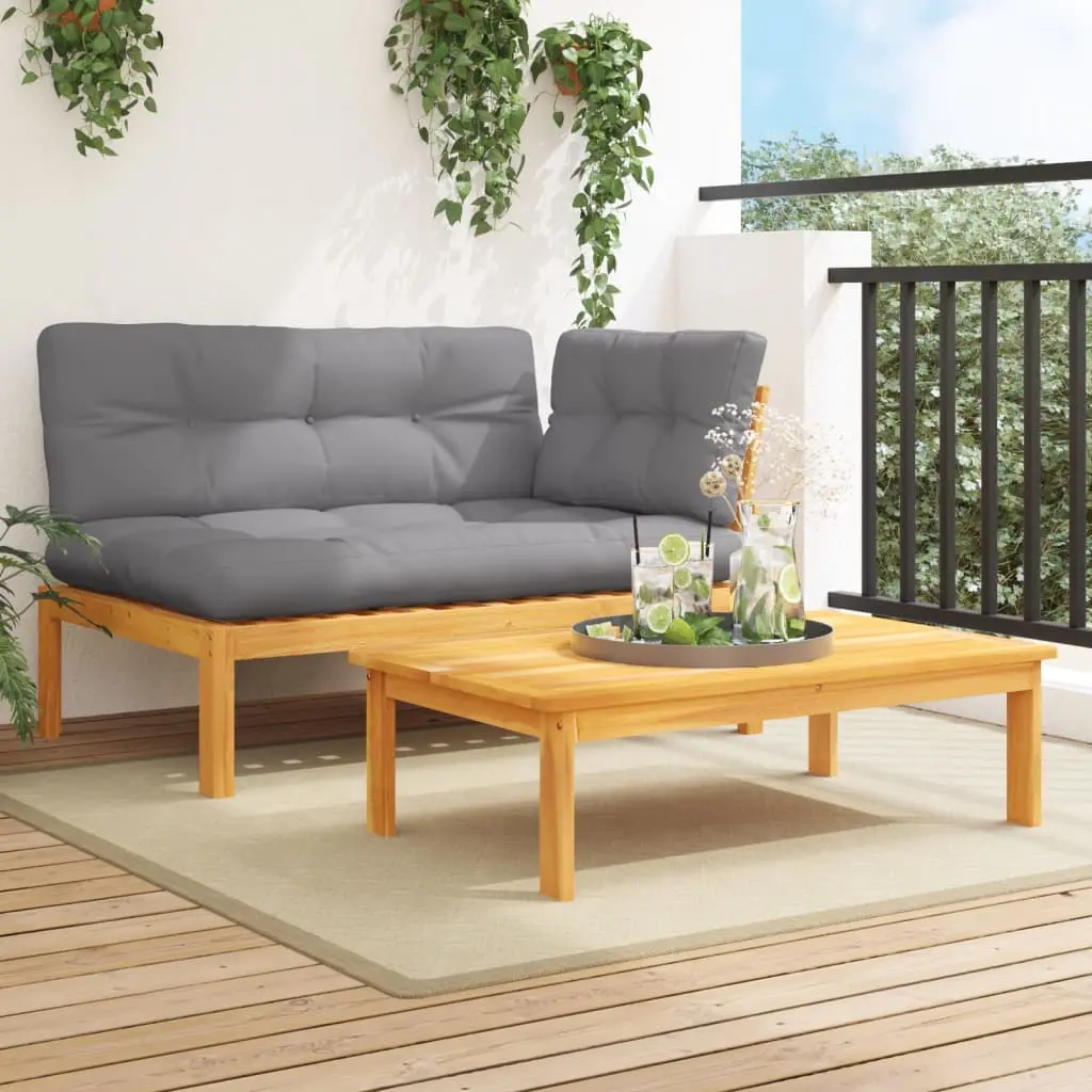 Set Divano Pallet da Giardino 2 pz con Cuscini Massello Acacia