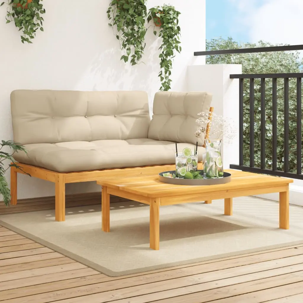 Set Divano Pallet da Giardino 2 pz con Cuscini Massello Acacia