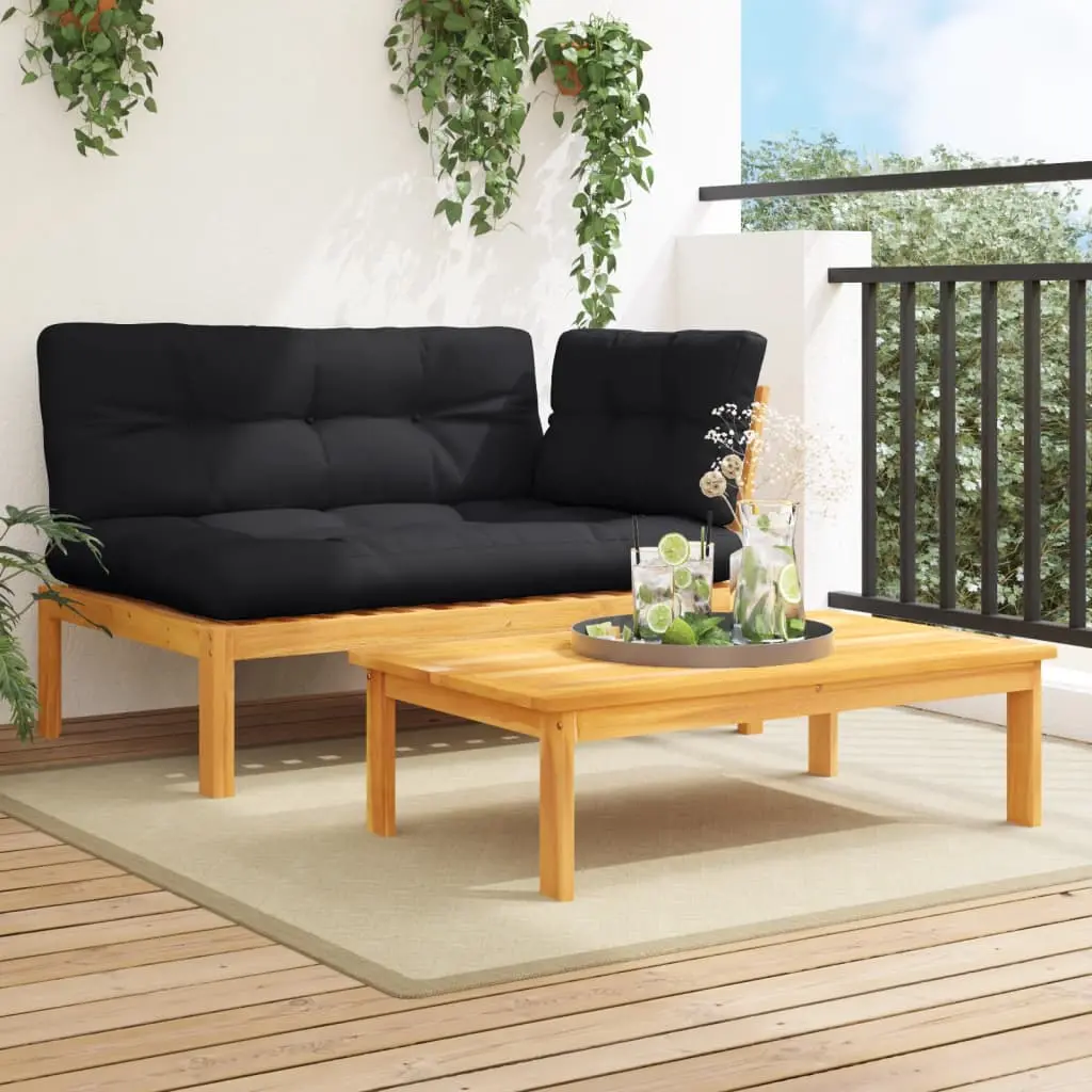 Set Divano Pallet da Giardino 2 pz con Cuscini Massello Acacia