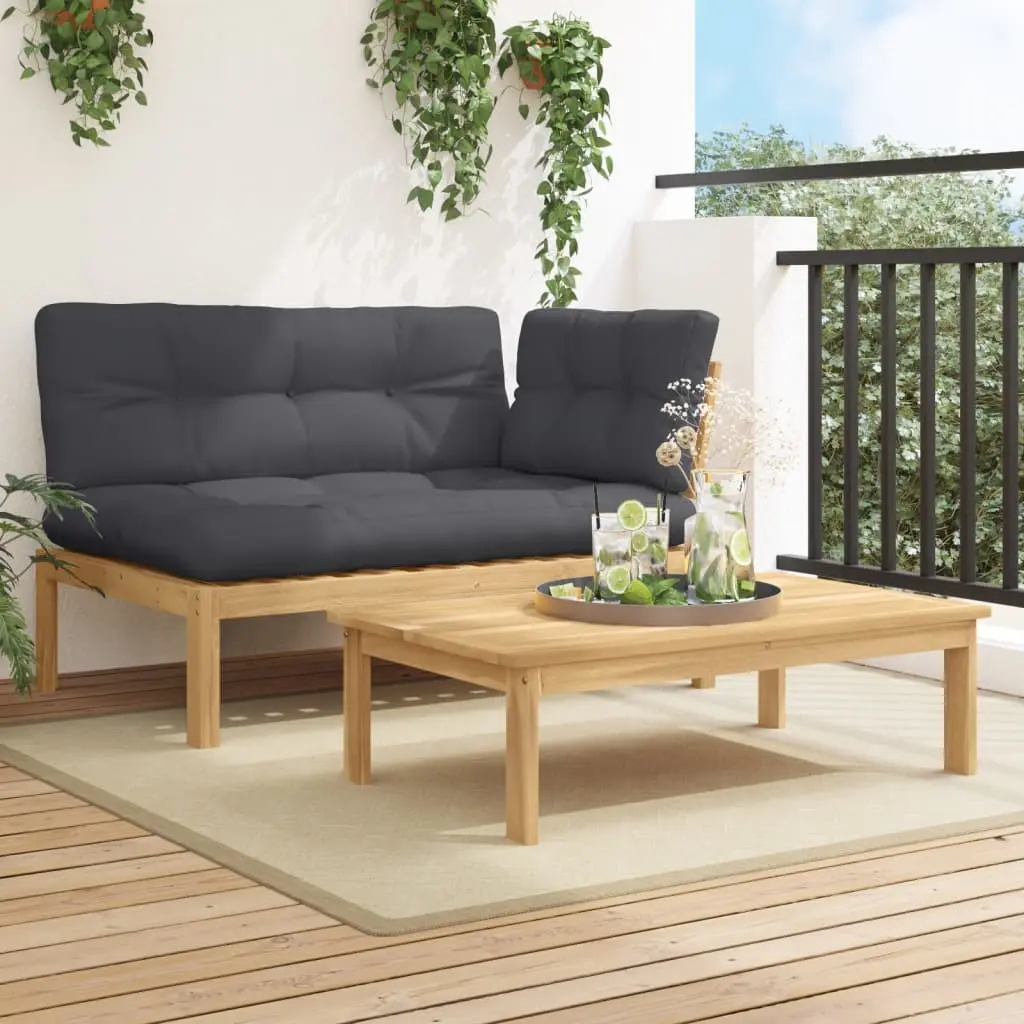 Set Divano Pallet da Giardino 2 pz con Cuscini Massello Acacia