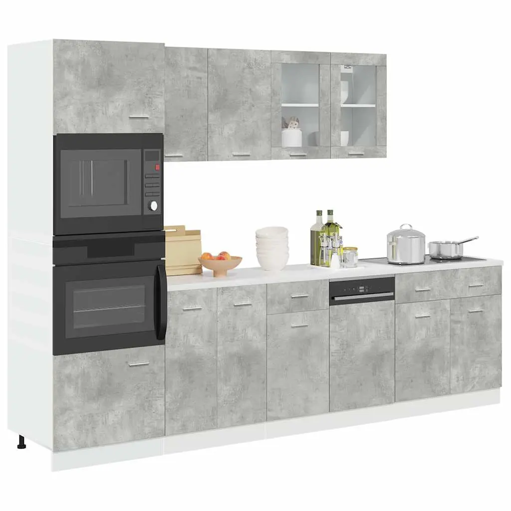 Set Mobili da Bagno 7 pz Grigio Cemento in Legno Multistrato