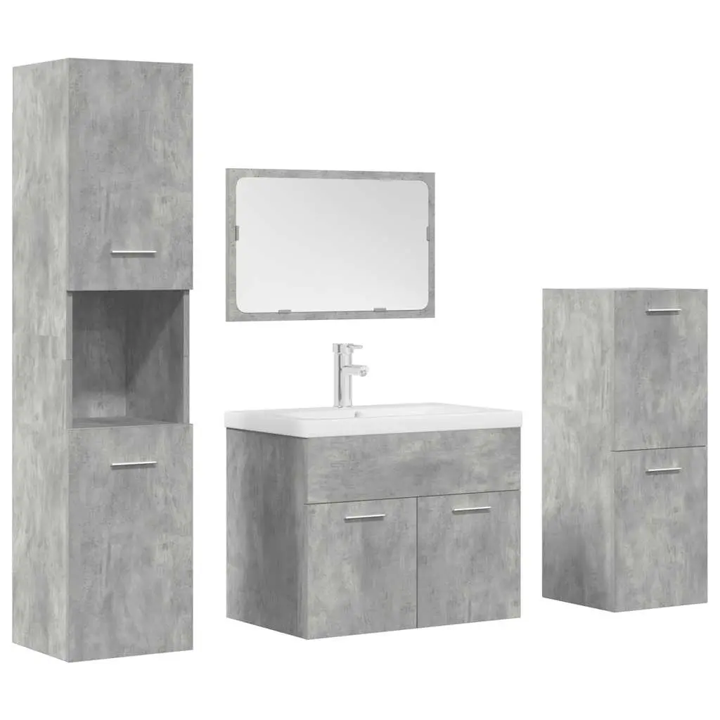 Set Mobili da Bagno 5 pz Grigio Cemento in Legno Multistrato