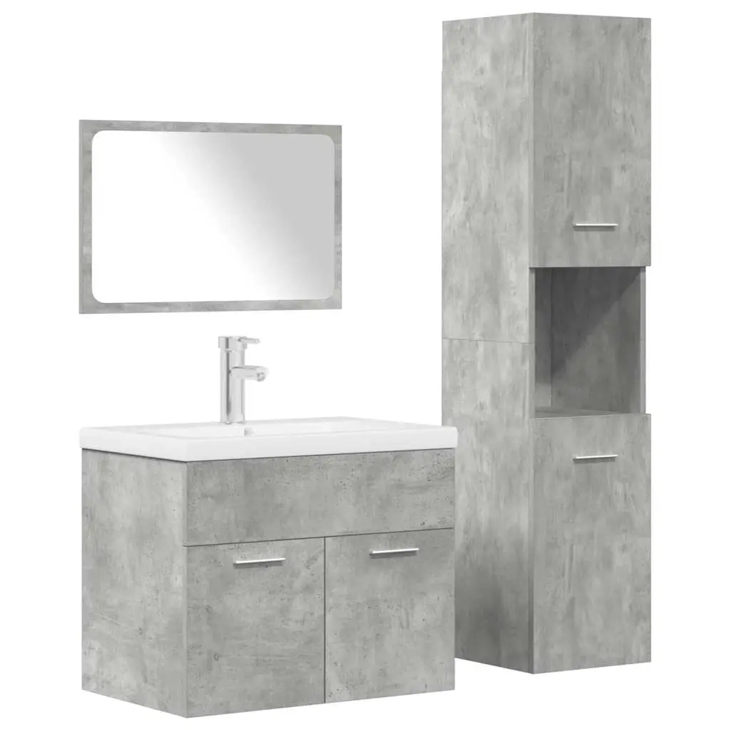 Set Mobili da Bagno 4 pz Grigio Cemento in Legno Multistrato