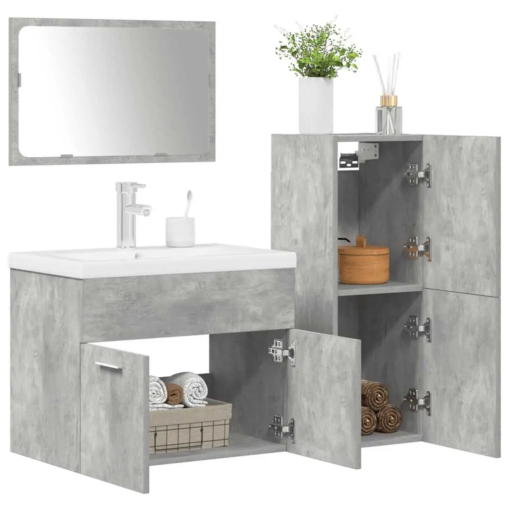 Set Mobili da Bagno 4 pz Grigio Cemento in Legno Multistrato