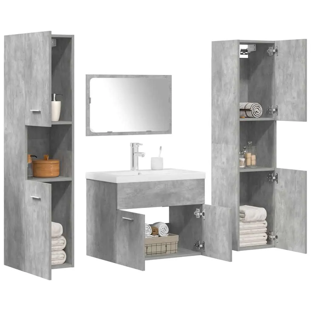 Set Mobili da Bagno 5 pz Grigio Cemento in Legno Multistrato