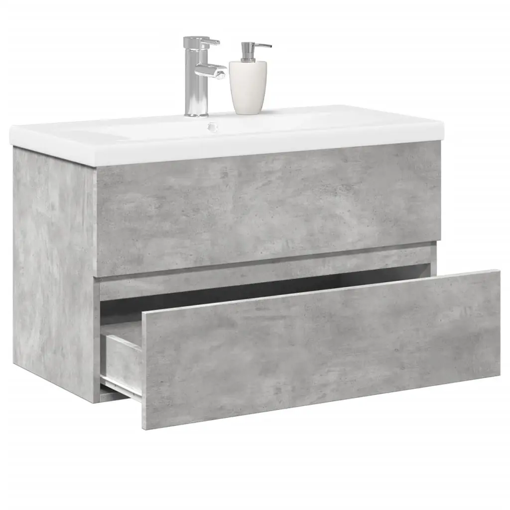 Set Mobili da Bagno 2 pz Grigio Cemento in Legno Multistrato