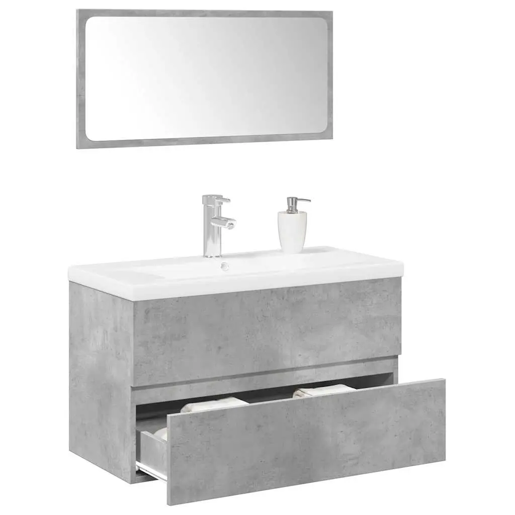 Set Mobili da Bagno 3 pz Grigio Cemento in Legno Multistrato