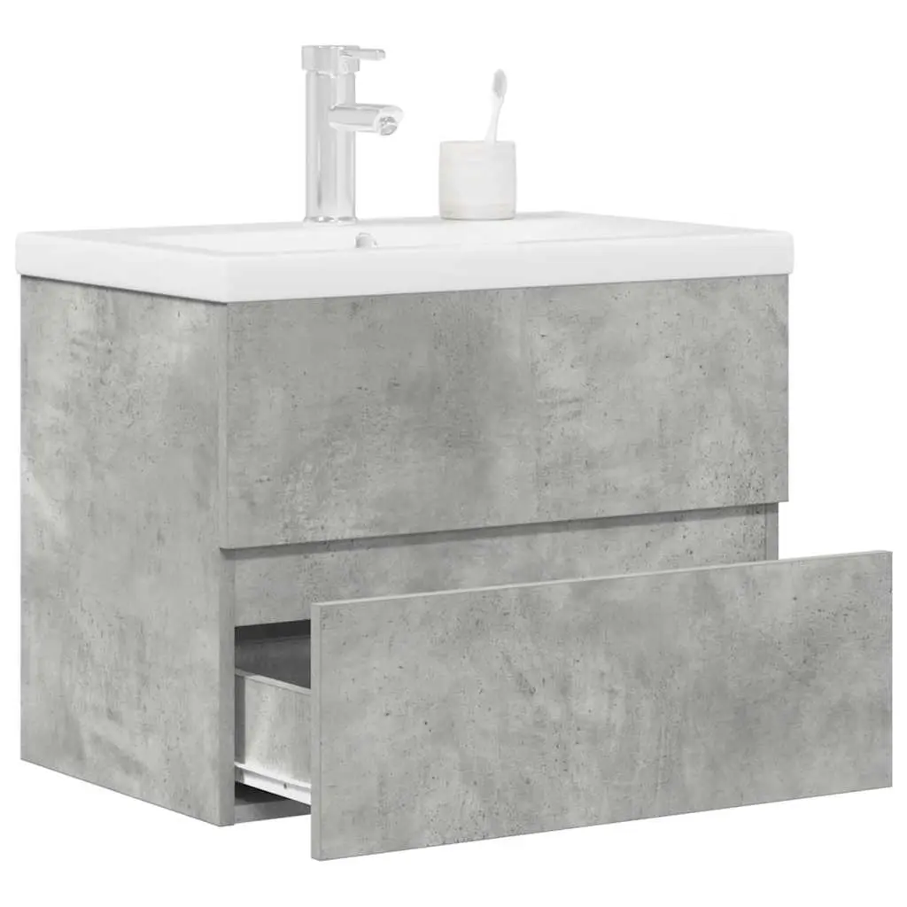 Set Mobili da Bagno 2 pz Grigio Cemento in Legno Multistrato