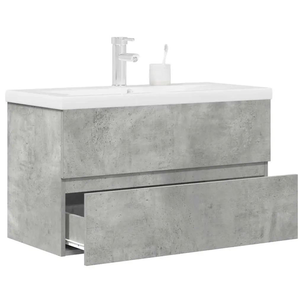 Set Mobili da Bagno 2 pz Grigio Cemento in Legno Multistrato