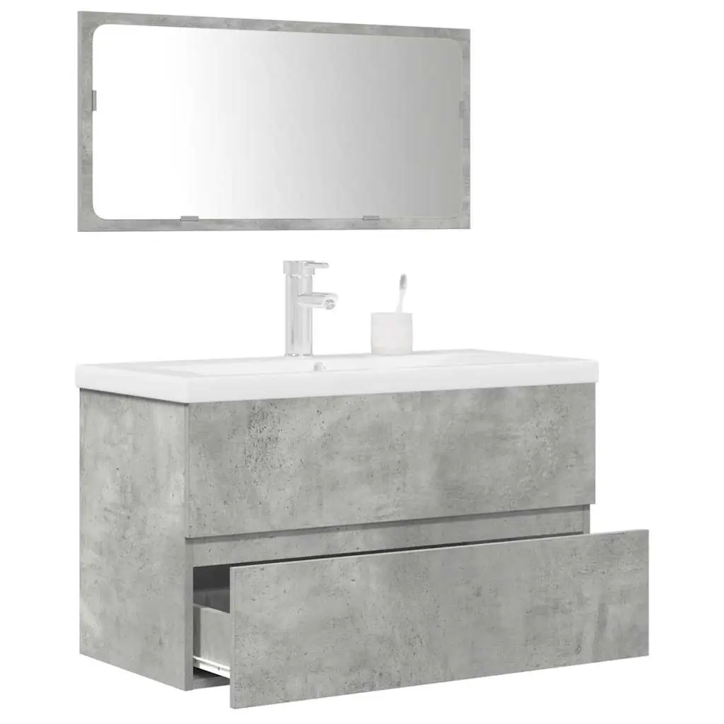 Set Mobili da Bagno 3 pz Grigio Cemento in Legno Multistrato