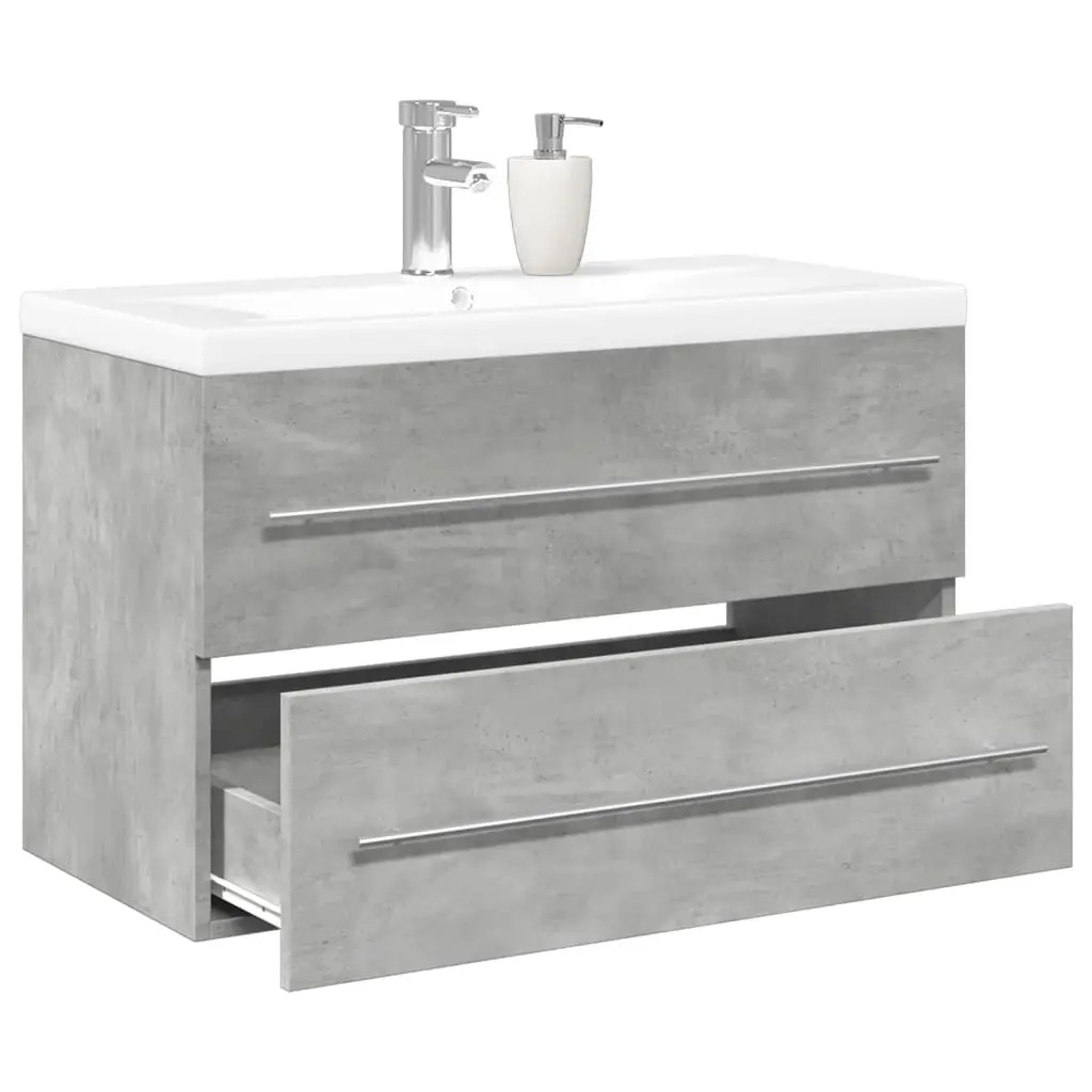 Set Mobili da Bagno 2 pz Grigio Cemento in Legno Multistrato