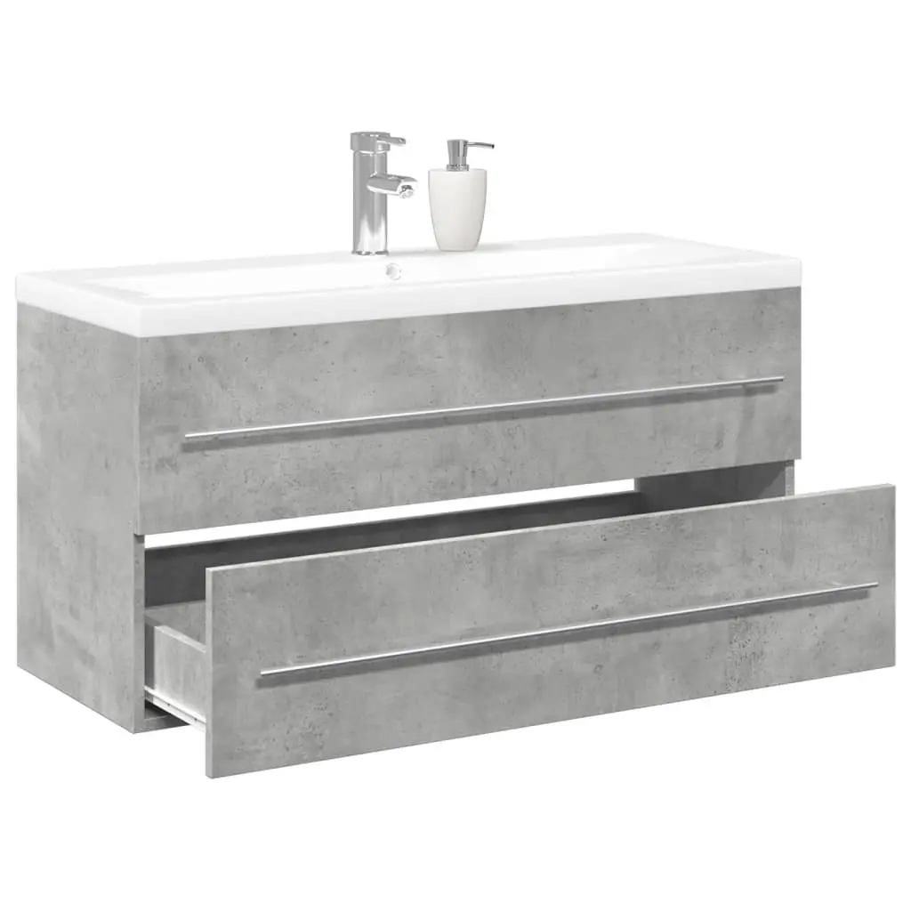 Set Mobili da Bagno 2 pz Grigio Cemento in Legno Multistrato