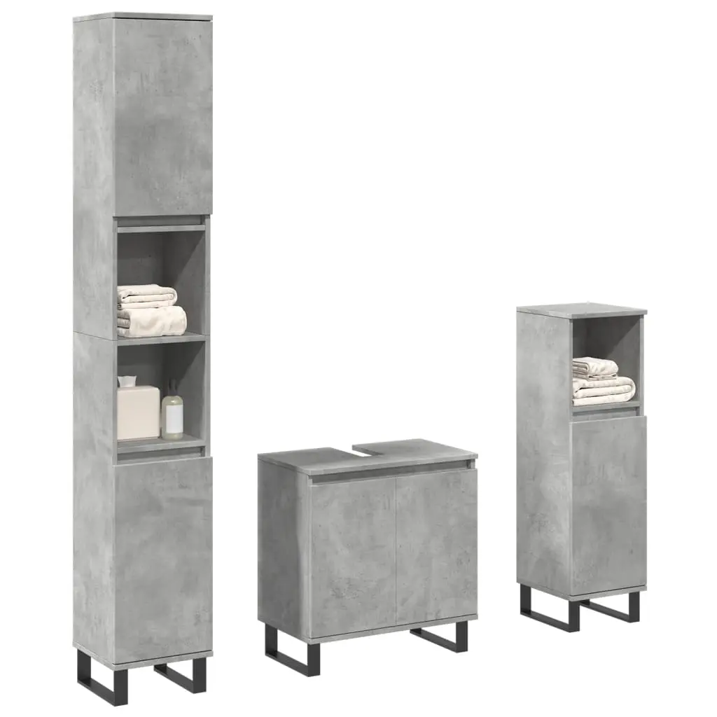 Set Mobili da Bagno 3 pz Grigio Cemento in Legno Multistrato